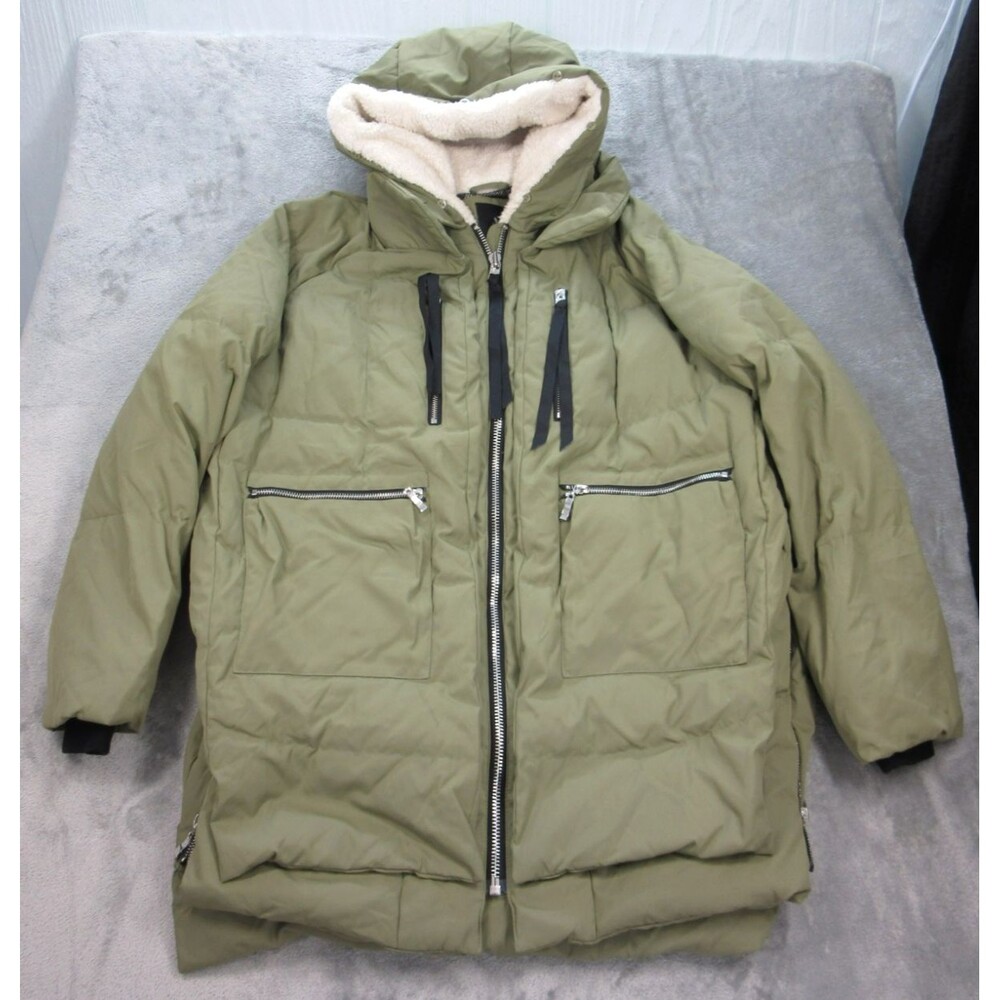 OROLAY Mens Sz. XL Olive Green Quilted Puffer Parka Jacket Sherpa Lined Hood